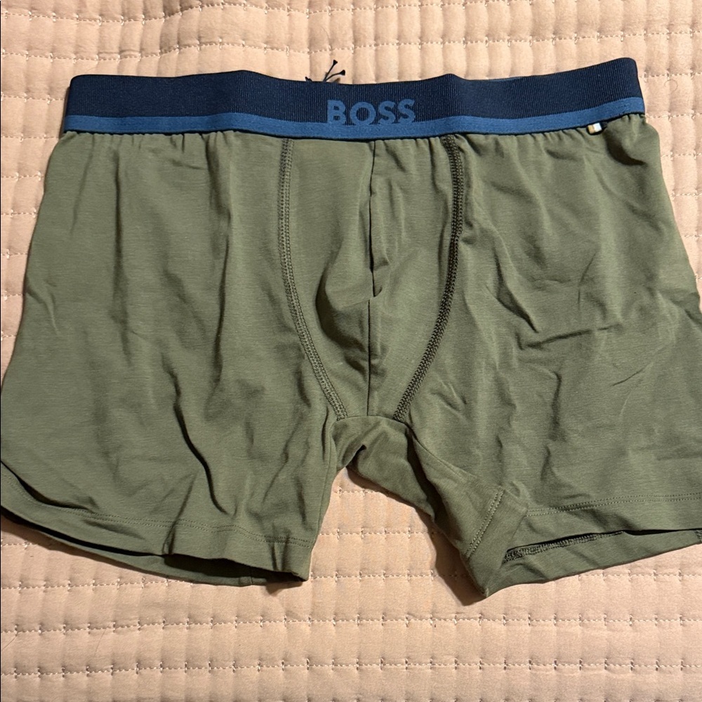 Boss Men's Olive Boxer Briefs with Navy Waistband